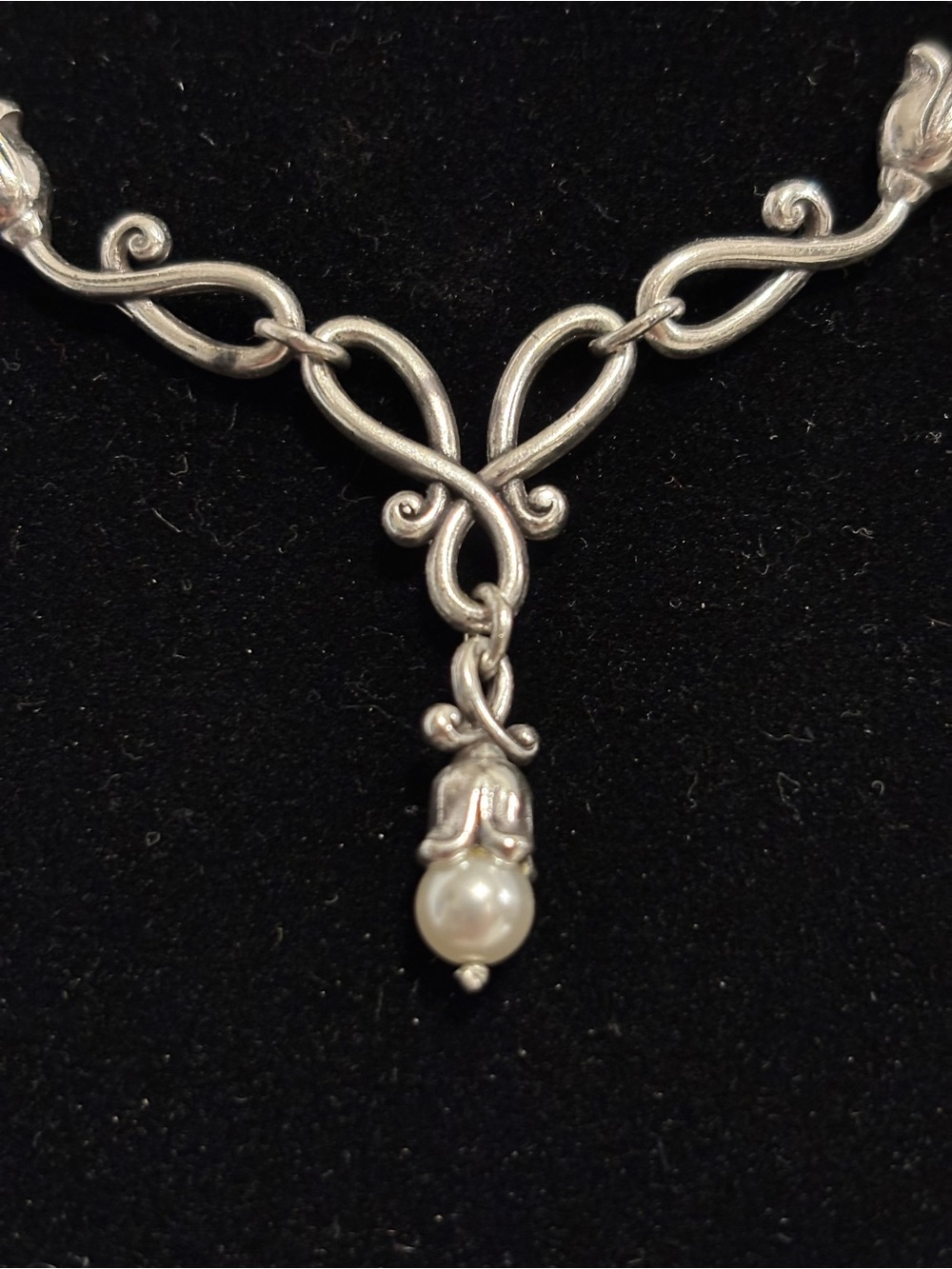 Brighton Silver-Tone Necklace with White Pearl Drop